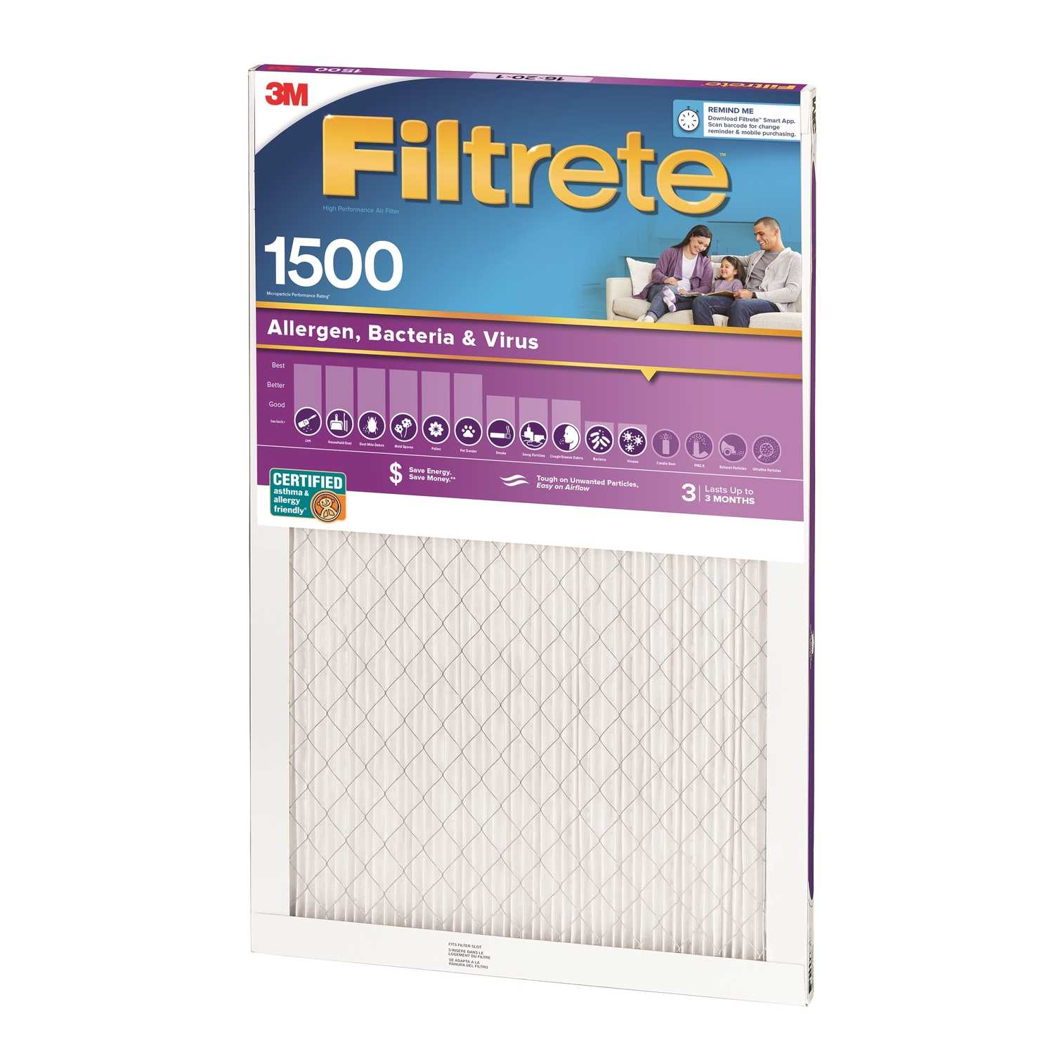 3M Filtrete 24 in. W x 24 in. H x 1 in. D 12 MERV Pleated Air Filter ...