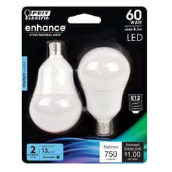 Feit Enhance A15 E12 (Candelabra) Filament LED Bulb Daylight 60 Watt Equivalence 2 pk