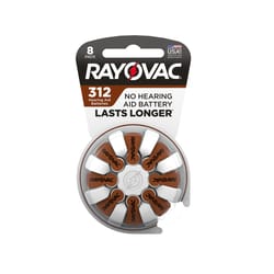 Rayovac Lasts Longer Zinc Air 312 1.45 V 0.13 mAh Hearing Aid Battery 8 pk