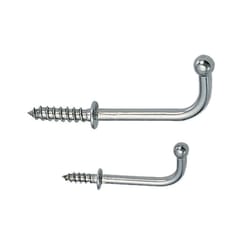 Sugatsune Large Polished Silver Stainless Steel Screw Hook 15.4 lb 10 pk