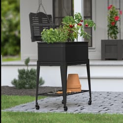 Panacea 36 in. H X 30 in. W Steel Tub Planter with Wheels Black