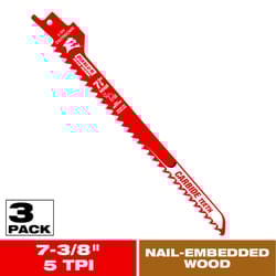 Diablo Demo Demon 7-3/8 in. Carbide Tipped Rough-In/Scrolling Reciprocating Saw Blade 5 TPI 3 pk