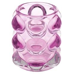 Karma Lucia 4 in. H X 4 in. W X 4 in. L Clear/Pink Glass Amethyst Hobnail Votive