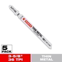 Diablo 3-5/8 in. High Speed Steel T-Shank Thin Metal Jig Saw Blade 36 TPI 5 pk