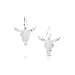 Montana Silversmiths Women's Chiseled Steer Head Silver Earrings Water Resistant