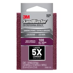3M  SandBlaster  3-3/4 in. L x 2-1/2 in. W x 1 in.  100 Grit Medium  Flat Surface  Sanding Sponge 