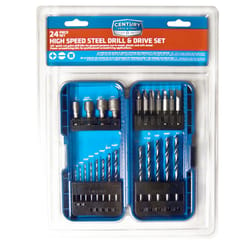 Century Drill & Tool Phillips/Slotted/Square Drill and Driver Bit Set High Speed Steel 24 pc