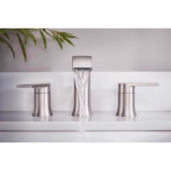 Moen Genta Brushed Nickel Contemporary Two-Handle Bathroom Sink Faucet 8 in.