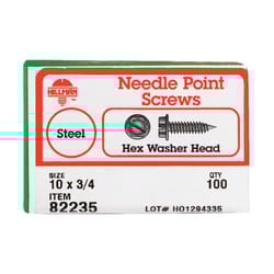 HILLMAN No. 10 Ga. X 3/4 in. L Slotted Hex Washer Head Sheet Metal Screws 1 pk