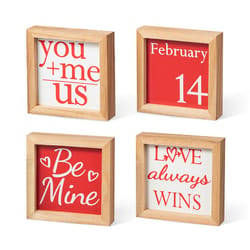 Glitzhome Valentines Day Valentines Day Block Table Decor Wood 4 pc