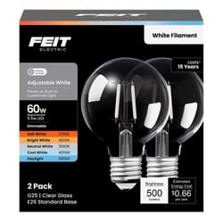 Feit G25 E26 (Medium) LED Bulb Adjustable White 60 Watt Equivalence 2 pk