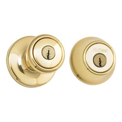 Kwikset Tylo Polished Brass Entry Lock and Single Cylinder Deadbolt 1-3/4 in.