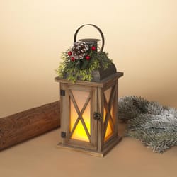 Gerson 12 in. One Mantle Metal/Wood Fire Glow Multicolored Lantern