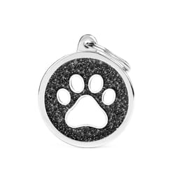 MyFamily Shine Black Glitter Circle with Paw Metal Pet Tags Large