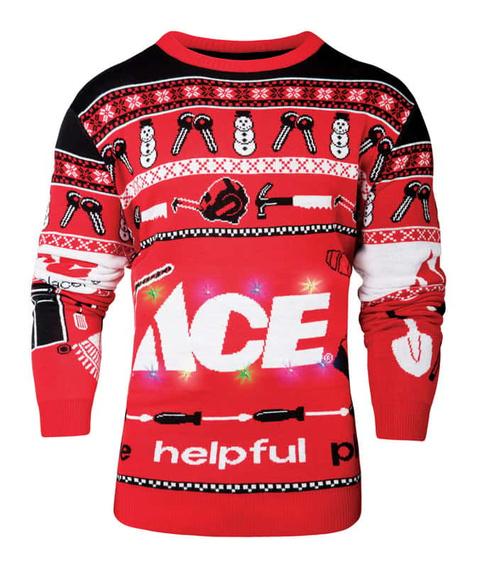 Ace M Long Sleeve Men's Crew Neck Red/White/Black Ace Ugly Sweater