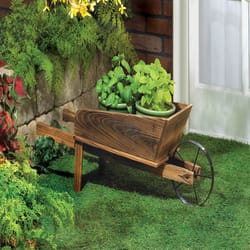 Summerfield Terrace Wheel Barrow 11.25 in. H Brown Wood Plant Stand