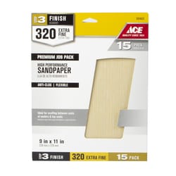 Ace 11 in. L X 9 in. W 320 Grit Aluminum Oxide All Purpose Sandpaper 15 pk