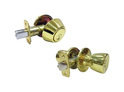 Faultless Tulip Polished Brass Entry Knob and Single Cylinder Deadbolt Right or Left Handed