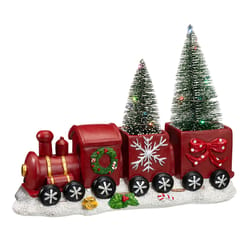 Glitzhome LED Multicolored Train with Lighted Decorated Trees Table Decor 9.5 in.