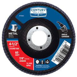 Century Drill & Tool 4-1/2 in. D X 7/8 in. Zirconia Flap Disc 60 Grit 1 pc