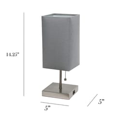 Simple Designs 14.25 in. Gray/Silver Stick Lamp with USB Port