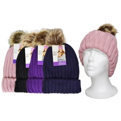 Diamond Visions Heat Max Fur Pom-Pom Thermal Hat Acrylic 1 pc