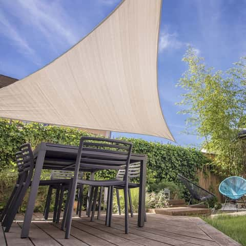 Coolaroo Ready-To-Hang Polyethylene Shade Sail Triangle Shade Sail Canopy  16.5 ft. H X 16.5 ft. W X