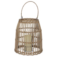 Infinity Natural Iron 15.94 in. H Poly Rattan Lantern
