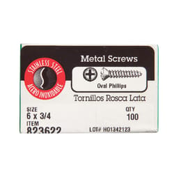 HILLMAN No. 6 X 3/4 in. L Phillips Oval Head Sheet Metal Screws 100 pk