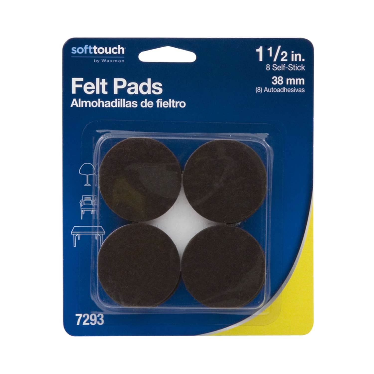 Softtouch Felt Self Adhesive Protective Pad Brown Round 11/2 in. W X 1