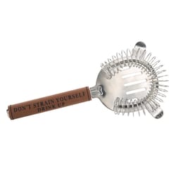 Pavilion Man Crafted Brown/Silver Stainless Steel Don't Strain Yourself Cocktail Strainer