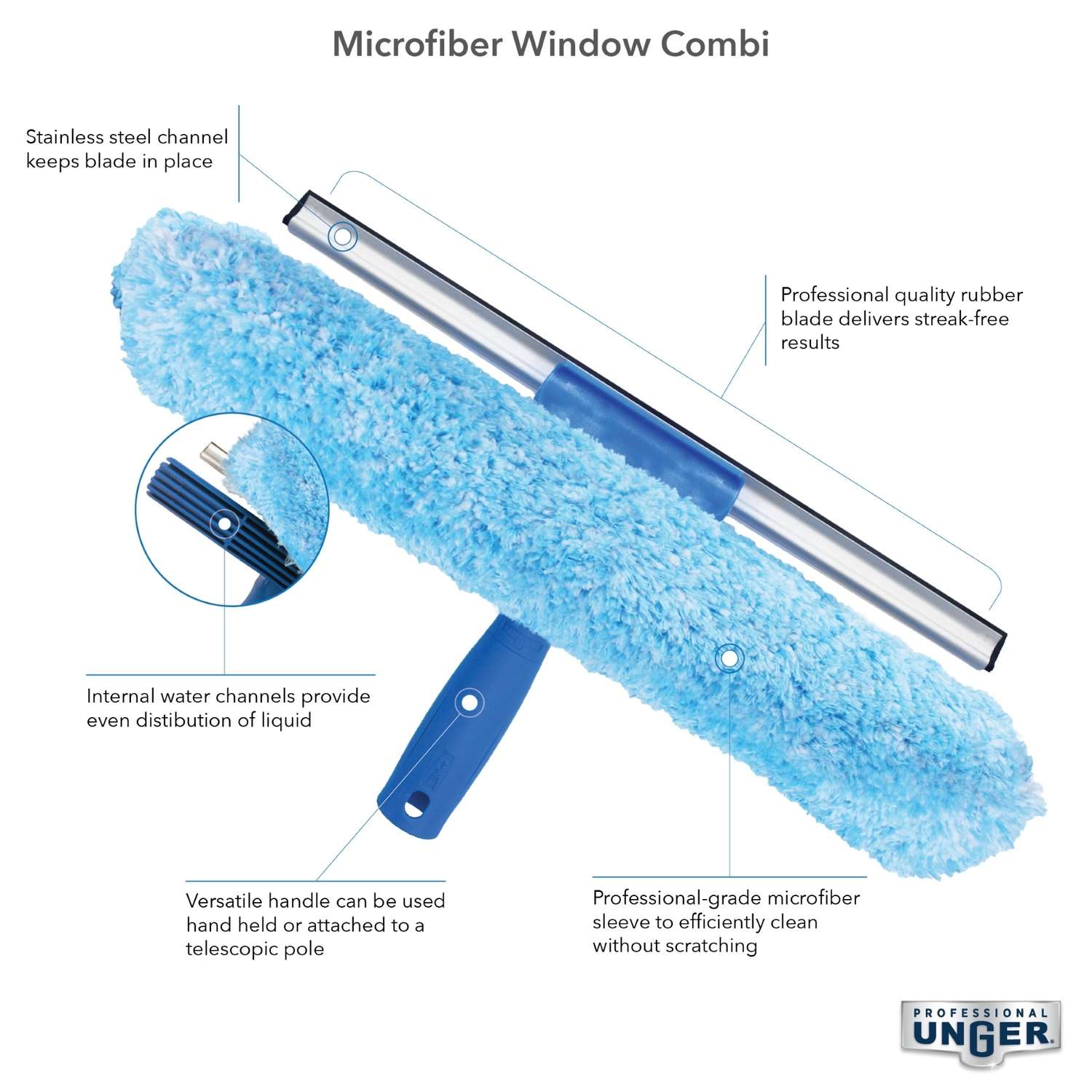 Window Cleaner with Bristles and Telescopic Steel Handle