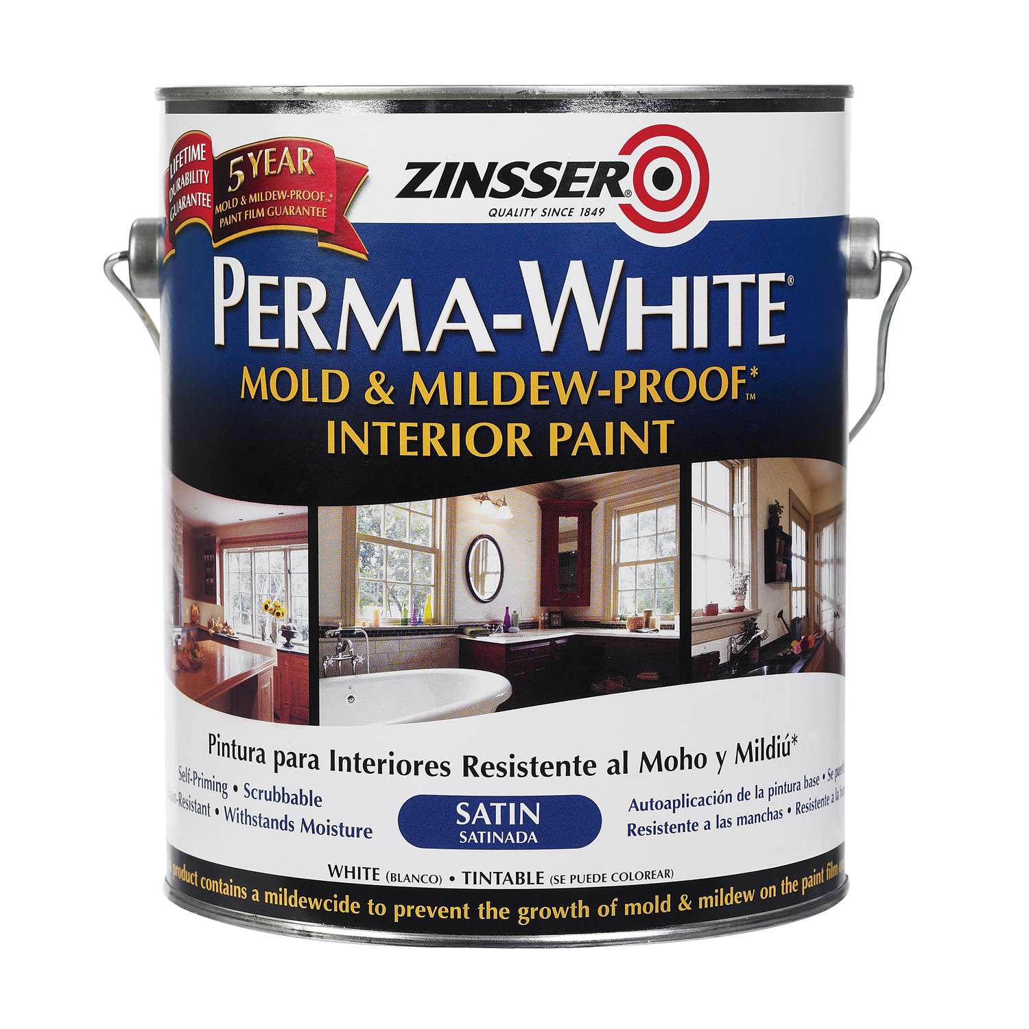 Zinsser PermaWhite Satin White WaterBased Mold and MildewProof Paint