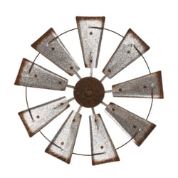 Glitzhome 22.05 in. H X 4 in. W X 22.05 in. L Brown/Silver Iron Wind Spinner Wall Decor