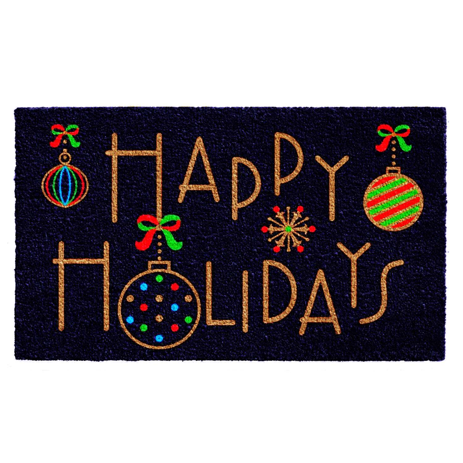 Home & More 2.42 L X 1.42 W Multicolor Happy Holidays Coir Door Mat