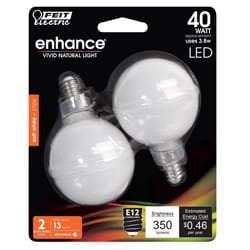 Feit G16.5 E12 (Candelabra) Filament LED Bulb Soft White 40 Watt Equivalence 2 pk