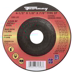 Forney 4-1/2 in. D X 7/8 in. in. Metal Grinding Wheel