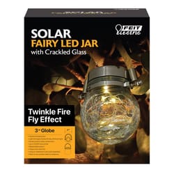 Feit Solar Fixtures 3.7 in. Solar Power Glass Round Coach Lantern Clear Crackle Jar w/Fairy Lights