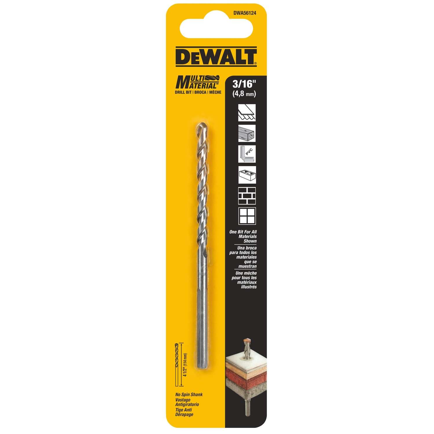 DeWalt 3/16 in. x 41/2 in. L Carbide Tipped Masonry Drill Bit 1 pc