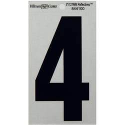Hillman 5 in. Reflective Black Vinyl  Self-Adhesive Number 4 1 pc