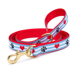 Up Country Blue Pawprint Stripe Nylon Dog Leash