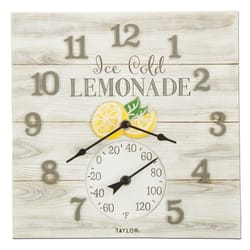 Taylor Ice Cold Lemonade Clock/Thermometer Polyresin White 14 in.