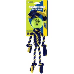 Petsport Twisted Chews Blue/Yellow Cotton Braided Rasta Man Rope with Tennis Ball Dog Toy 1 pc