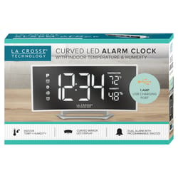 La Crosse Technology 6.5 in. White Mirror Alarm Clock LED Battery Operated