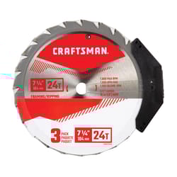 Craftsman 7-1/4 in. D X 5/8 in. Carbide Tipped Steel Circular Saw Blade Set 24 teeth 3 pk