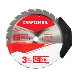 Craftsman 7-1/4 in. D X 5/8 in. Carbide Tipped Steel Circular Saw Blade Set 24 teeth 3 pk