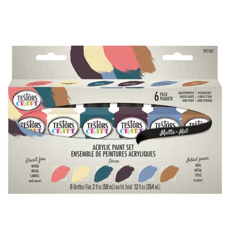 Testors 6-Color Model Paint Set & Brushes, Acrylic Flat Colors, 1/4 oz. ea.