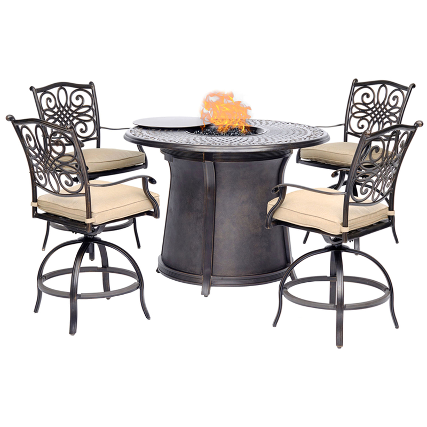 Photos - Garden Furniture Hanover Traditions 5 pc Bronze Aluminum Traditional High Dining Fire Pit S 