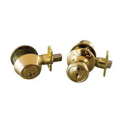 Design House Terrace Polished Brass Entry Knob and Single Cylinder Deadbolt 1-3/4 in.
