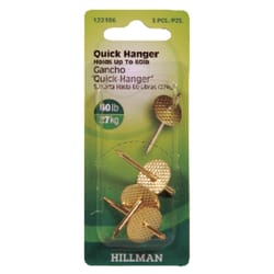 HILLMAN Brass-Plated Gold One Piece Quick Hanger 60 lb 3 pc